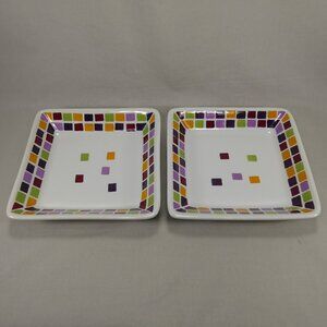 Pampered Chef Simple Additions Set of 2 Square Plates 7.25" Mosaic Color Block